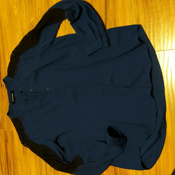 The Kooples Chiffon Blouse with Black Lace Sleeve - Picture 4 of 8